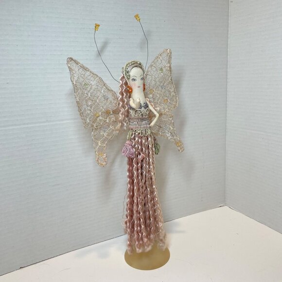 Vintage Handcrafted and painted Fabric Fairy Figurine with Lace Wings and Tassel - Picture 3 of 14